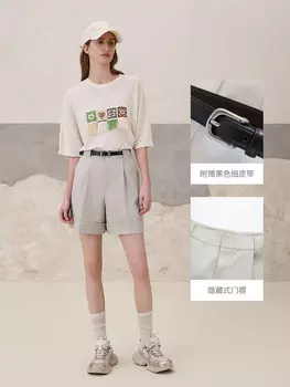 Бермуды летние Mslan с высокой талией, серый / зеленый