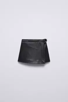 Бермуды-шорты из искусственной кожи ZARA, черный