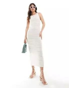 Bershka – Белое платье макси на бретелях из ребристой ткани