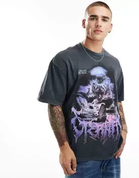 Bershka – Черная футболка с готическим принтом