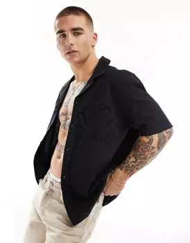 Bershka - Черная рубашка, расшитая цветами