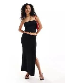 Bershka – черно-белая юбка-миди с контрастным бантом