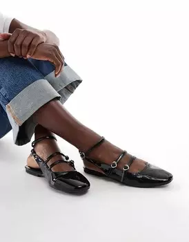 Bershka - Черные босоножки на плоской подошве с ремешком сзади