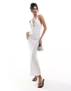 Bershka — Длинное платье с воротником-халтер в белую полоску