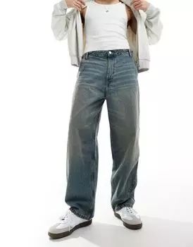 Bershka - Джинсы с принтом грязно-синего цвета