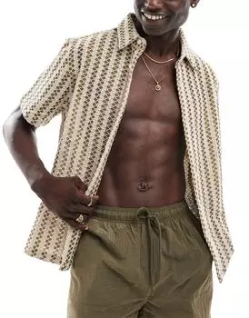 Bershka – фактурная рубашка цвета хаки с декоративными полосками