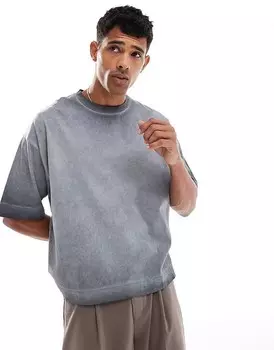 Bershka — футболка свободного кроя цвета стираного антрацита