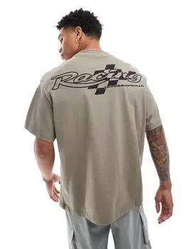 Bershka – графитовая футболка с принтом для мотокросса