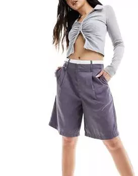 Bershka – Элегантные длинные шорты серого цвета с поясом-боксером, комбинированная модель