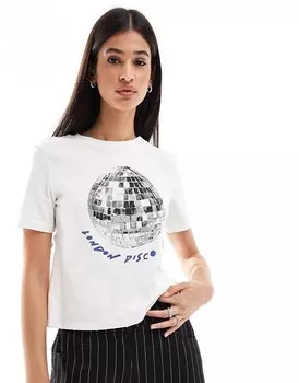 Bershka – короткая и облегающая футболка с принтом «London Disco»