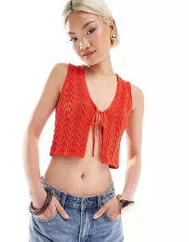 Bershka - Красный вязаный жилет с завязкой спереди