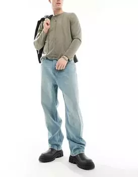 Bershka – мешковатые джинсы стираного синего цвета