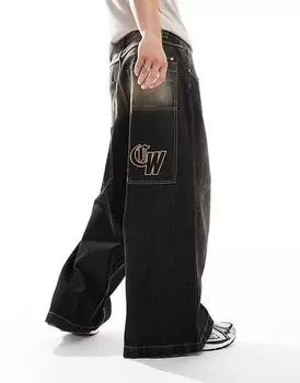 Bershka – очень широкие джинсы выцветшего черного цвета