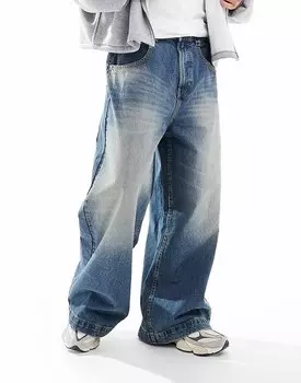 Bershka – очень широкие джинсы выцветшего темно-синего цвета