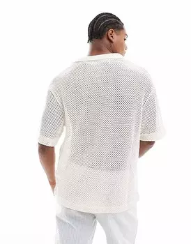 Bershka – рубашка цвета экрю, связанная крючком, с рельефным цветочным узором