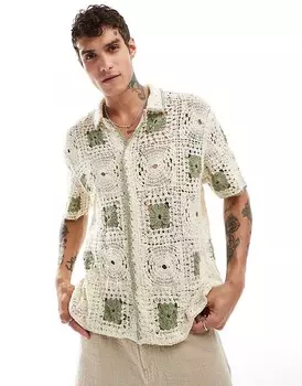 Bershka – Рубашка крючком цвета шалфея и экрю