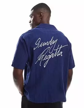 Bershka - Рубашка свободного кроя в полоску темно-синего цвета