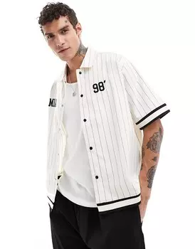 Bershka – рубашка в полоску цвета экрю с надписью Mia