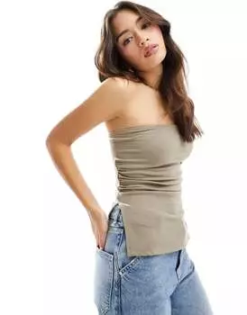 Bershka – Серо-коричневый топ-бандо удлиненного кроя