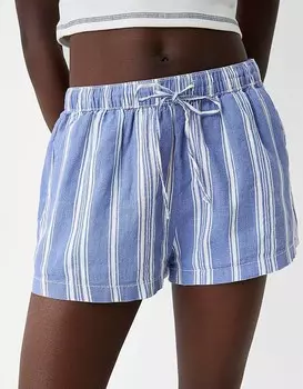 Bershka – Шорты из искусственного льна в голубую полоску с завязкой на талии