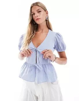 Bershka – топ из поплина в синюю полоску с баской