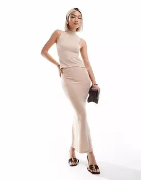 Bershka - трикотажная юбка песочного цвета, комбинезон