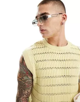 Bershka — Зеленая ажурная вязаная футболка