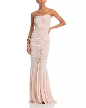 Бесплечее платье-русалка с плиссировкой на лифе Norma Kamali, розовый