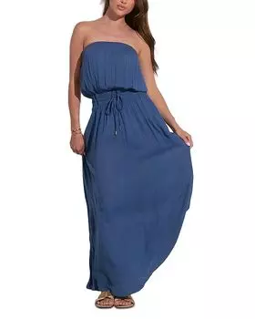 Бесплечее плиссированное макси-платье Elan, синий