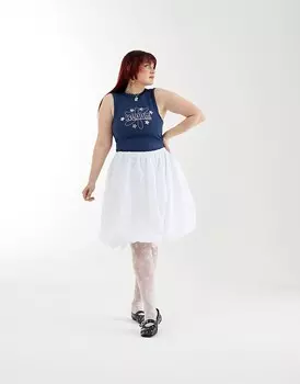 Бесполая синяя майка в рубчик с вышивкой спереди ASOS DESIGN Pride