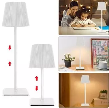 Беспроводная настольная лампа, светодиодная настольная лампа, настольная лампа с сенсорным аккумулятором и регулируемой яркостью, беспроводная зарядная станция USB, настольная лампа теплого белого цвета, водонепроницаемая IP54, белая LAMON, белы...