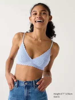 Беспроводной бюстгальтер эластичное кружево, без чашечки Uniqlo, голубой