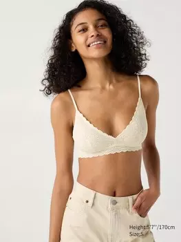 Беспроводной бюстгальтер эластичное кружево, без чашечки Uniqlo, белый