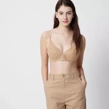 Беспроводной бюстгальтер (эластичное кружево) UNIQLO, бежевый