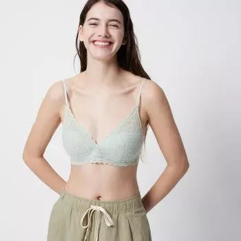 Беспроводной бюстгальтер (эластичное кружево) UNIQLO, светло-зеленый