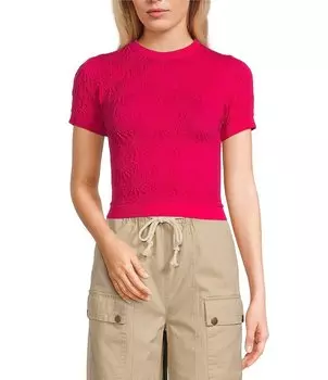 Бесшовная футболка C&V Chelsea с фиолетовым фактурным цветочным принтом C&V Chelsea & Violet, розовый