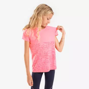 Бесшовная футболка для бега KIPRUN CARE 900 для девочек - розовая Kiprun