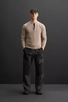 Бесшовная футболка с молнией на воротнике ZARA, песочный/мергель