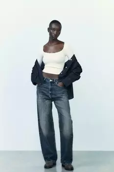 Бесшовная кружевная футболка с бантом ZARA, экрю