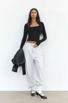 Бесшовная кружевная футболка с бантом ZARA, черный