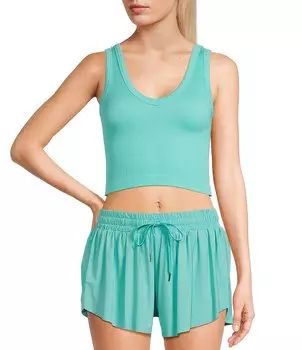 Бесшовная майка GB в рубчик с V-образным вырезом, синий