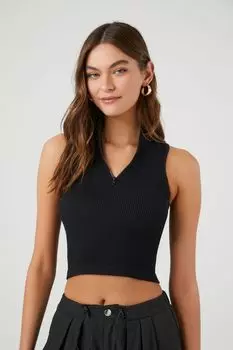 Бесшовная майка ребристой вязки на молнии Forever 21, черный
