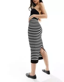 Бесшовная скульптурная юбка миди в черно-белую полоску ASOS DESIGN
