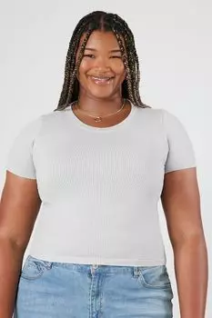 Бесшовная трикотажная футболка больших размеров в рубчик большого размера Forever 21, серый