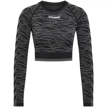 Бесшовная укороченная футболка Hmlmt Saga Ls Футболка L/S для женщин HUMMEL, черный