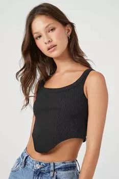 Бесшовная укороченная майка с изогнутым краем Forever 21, черный
