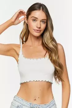 Бесшовная укороченная майка с салатовыми краями Forever 21, синий