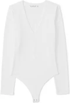 Бесшовное боди с длинными рукавами и V-образным вырезом Abercrombie & Fitch, цвет Brilliant White