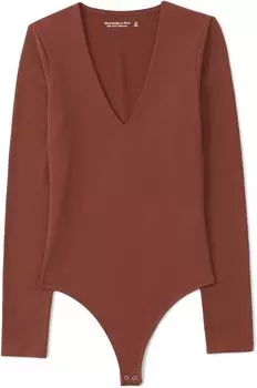 Бесшовное боди с длинными рукавами и V-образным вырезом Abercrombie & Fitch, цвет Cherry Mahogany