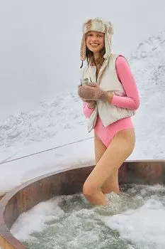 Бесшовное боди с молнией до четверти от Anthropologie, розовый